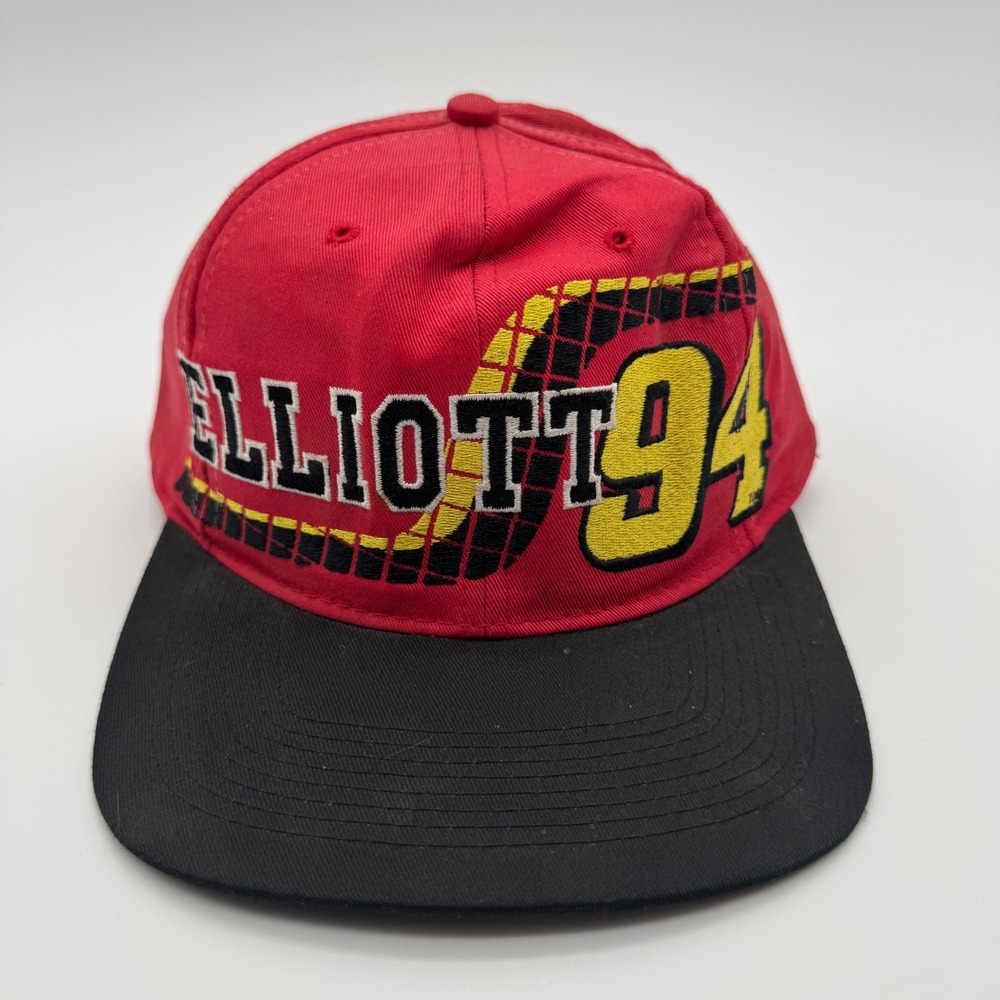 Vintage Bill Elliott NASCAR Snapback Hat Red Black Competitors View Racing Cap